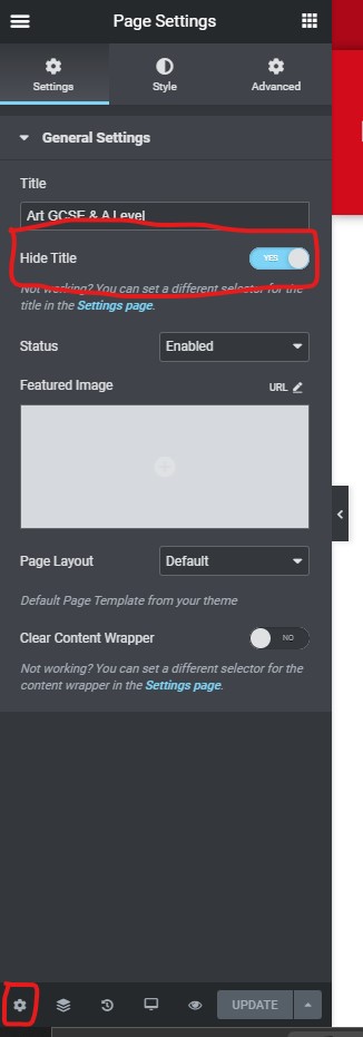 page settings hide title