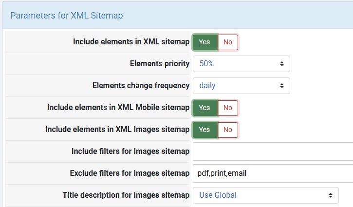 jsitemappro xml parameters