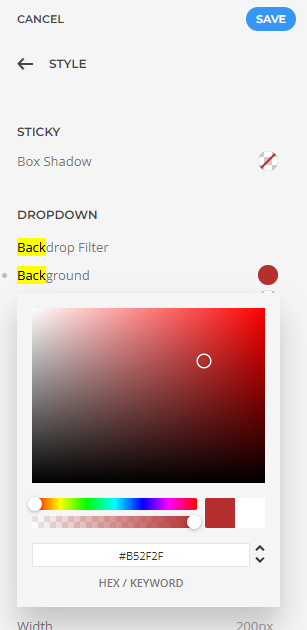 dropdown style background