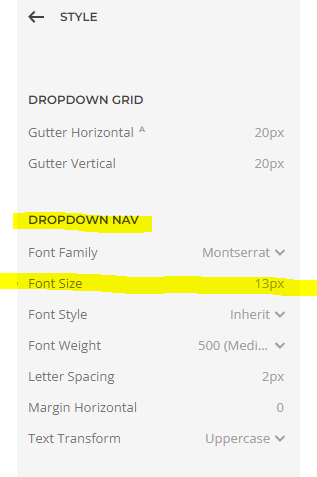 dropdown style font size
