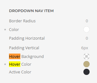 dropdown style hover colours