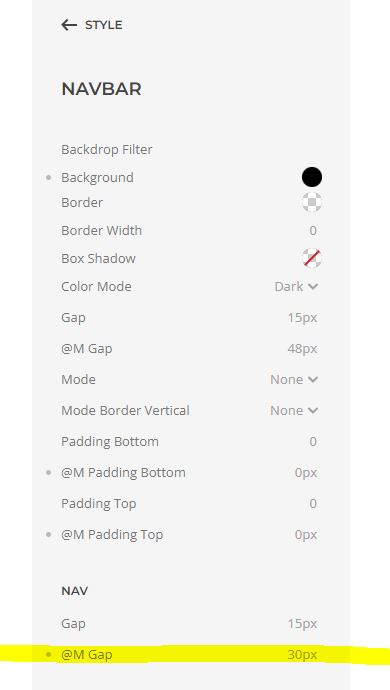 padding between menu nav items